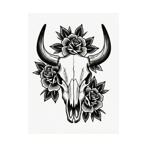 Bull Skull & Roses Matte Poster — Western Boho Wall Art